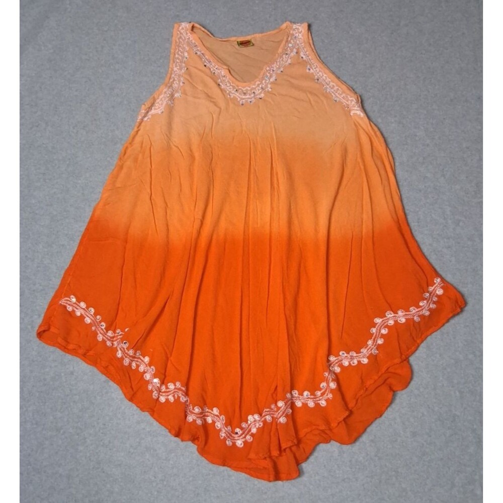 Whispers Embroirdered Ombre Tunic Cover Up Dress Free Size Gradient Orange Boho